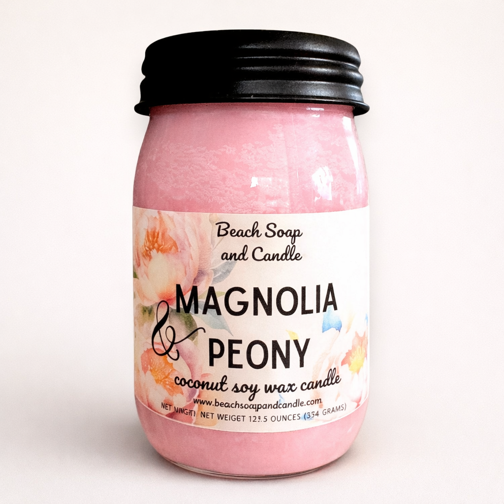 Magnolia and Peony, Coconut Soy Wax Mason Jar Candle