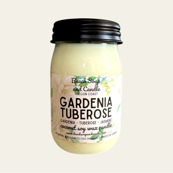 Gardenia Tuberose, Coconut Soy Wax Mason Jar Candle