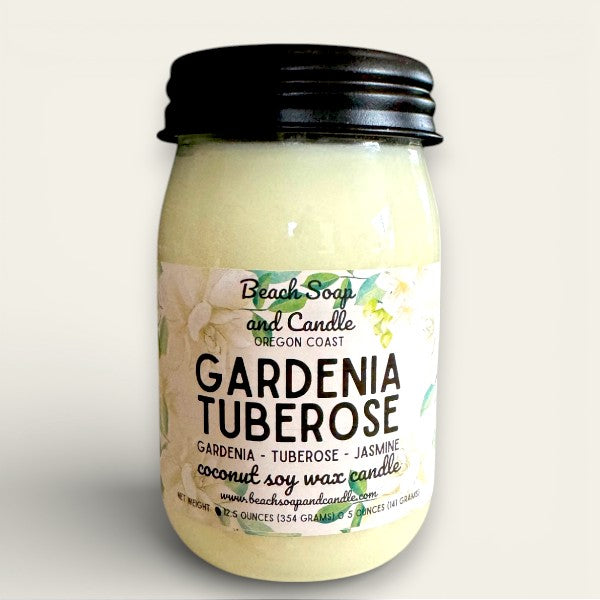 Gardenia Tuberose, Coconut Soy Wax Mason Jar Candle