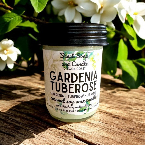 Gardenia Tuberose, Coconut Soy Wax Mason Jar Candle