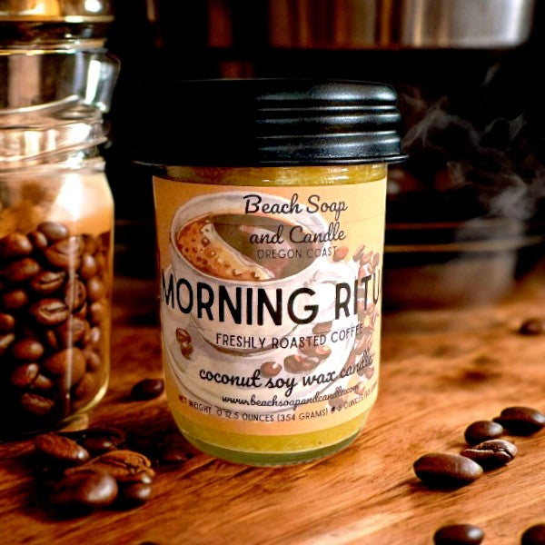 Morning Ritual Fresh Roasted Coffee, Coconut Soy Wax Mason Jar Candle