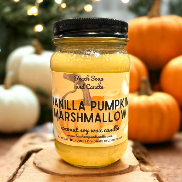 Vanilla Pumpkin Marshmallow  - Coconut Soy Wax Mason Jar Candle