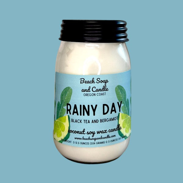 Rainy Day (Black Tea and Bergamot), Coconut Soy Mason Jar Candle