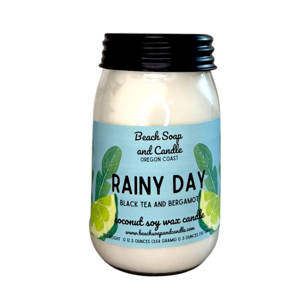 Rainy Day (Black Tea and Bergamot), Coconut Soy Mason Jar Candle